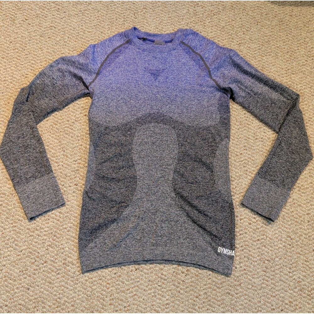 Gymshark Vital Seamless Top Womens M Purple Ombre Long Sleeves Athletic Workout